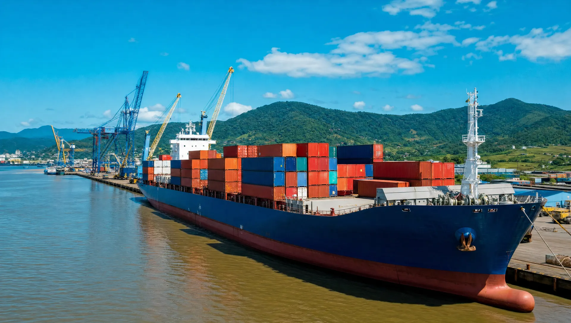 A cargo ship at the river port of Guayaquil, Ecuador