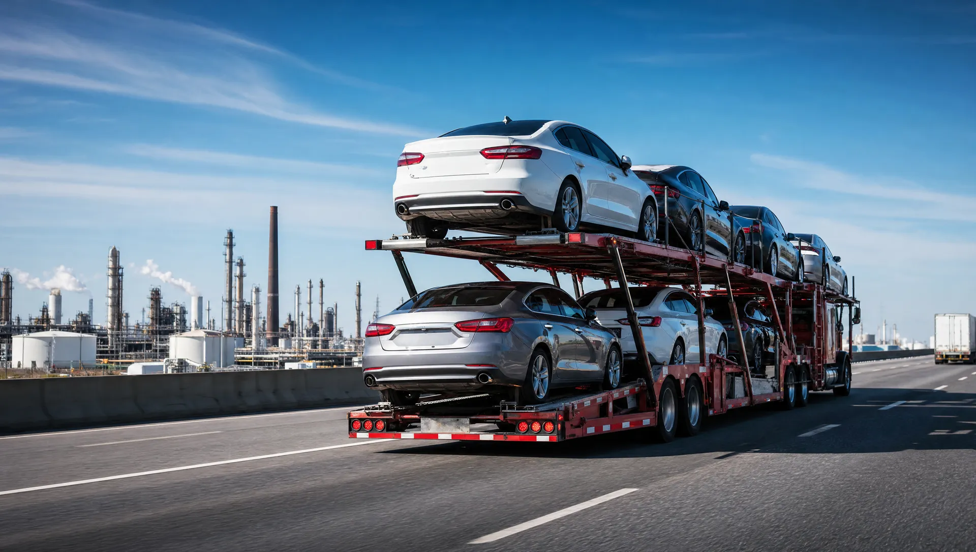A car carrier traveling the New Jersey Turnpike