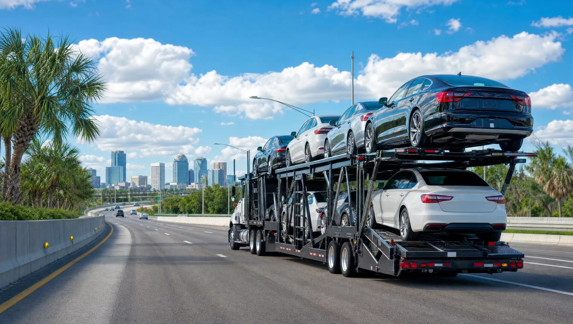 A car carrier on Florida's Turnpike heading toward Orlando